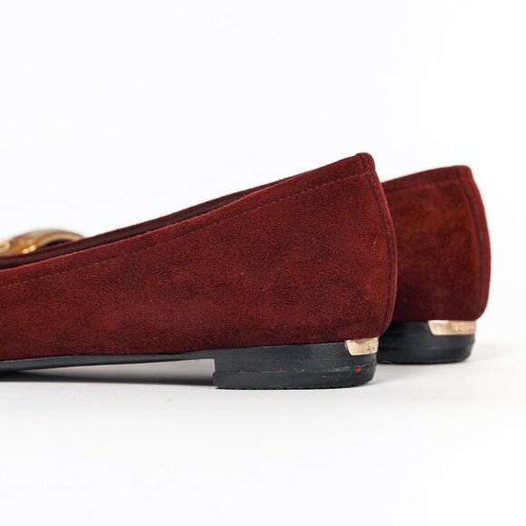 Burberry Leygreen Mahogany Red Suede Trench Buckle Ballerina Flats - Picture 9 of 13